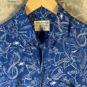 Margaritaville Kenny Flowers Shirt Mens Medium Blue Slim Jimmy Buffet Nautical
